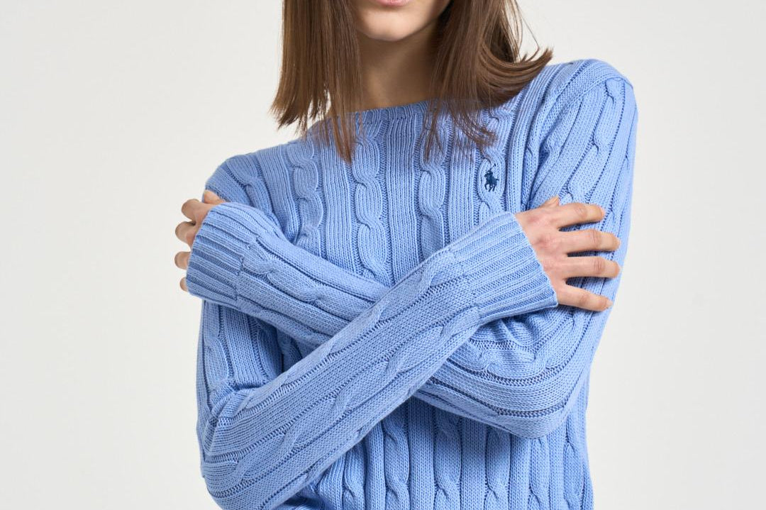 Maglione donna girocollo a trecce celeste 211971869 009 RALPH LAUREN 