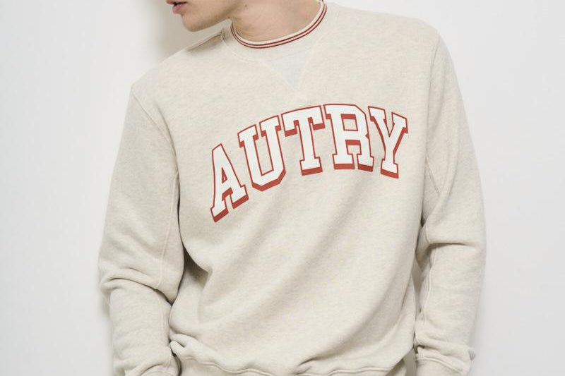 Felpa uomo girocollo panna con stampa celeste SWPM 75JJ AUTRY 