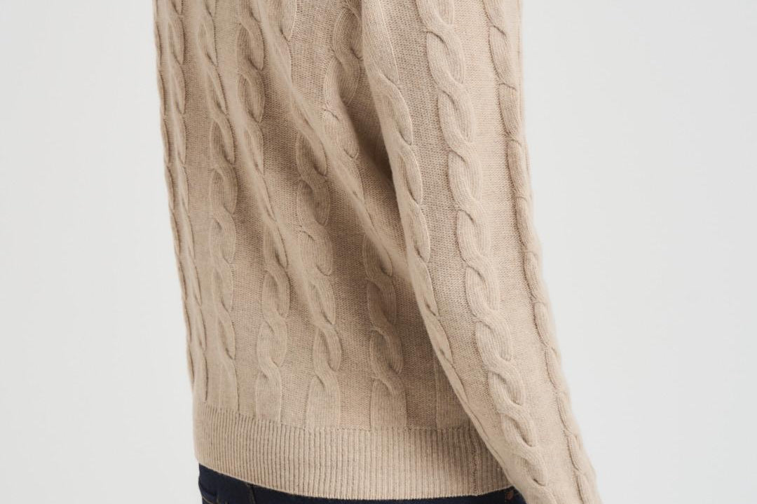 Maglia uomo girocollo a treccia beige 25FCCM010439 112 ACCADEMIE TESSILI 