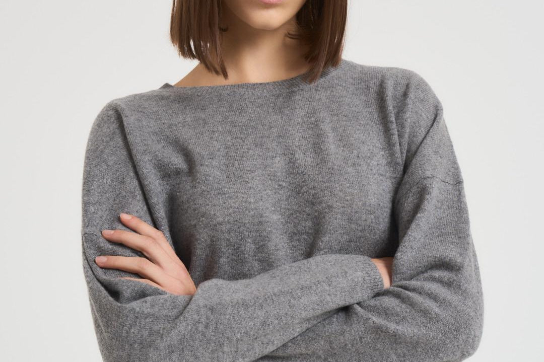 Maglia donna girocollo grigio KAIRA DARKHEATHERWAY ABSOLUT CASHMERE. 