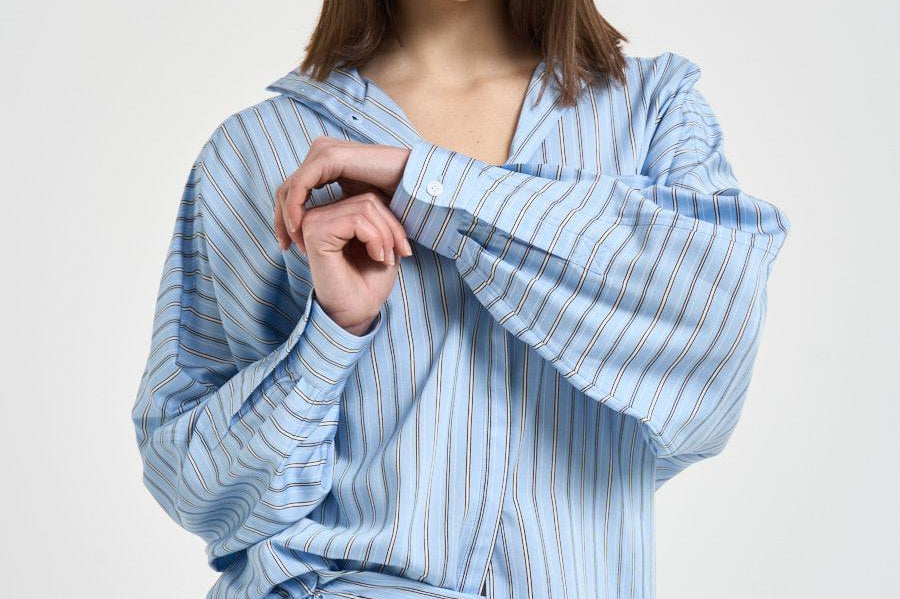 Camicia donna a righe celeste NYNNON BLUELEFT IRO 