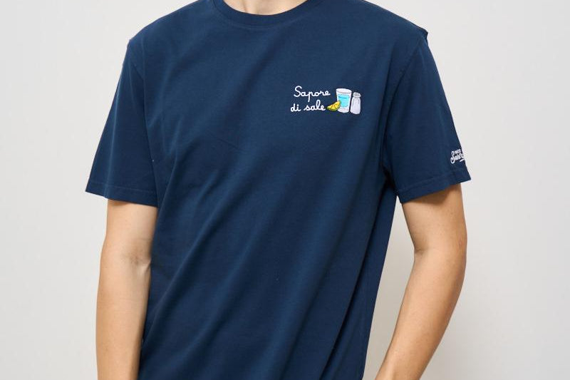 T-shirt uomo blu con ricamo Sapore di Sale SALETEQUILA 61EMB MC2 SAINT BARTH 