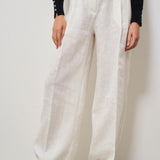 Pantalone donna a palazzo in lino bianco S5SN30 A10 SEMICOUTURE 