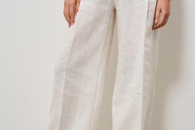 Pantalone donna a palazzo in lino bianco S5SN30 A10 SEMICOUTURE 