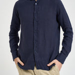 Camicia uomo in lino blu J66TNP UE7 ACCADEMIE TESSILI 