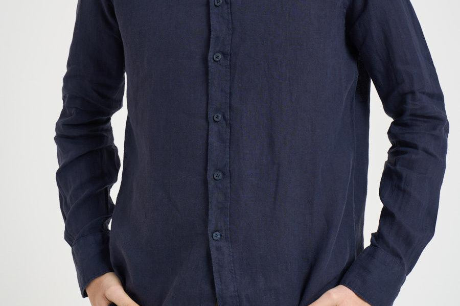 Camicia uomo in lino blu J66TNP UE7 ACCADEMIE TESSILI 