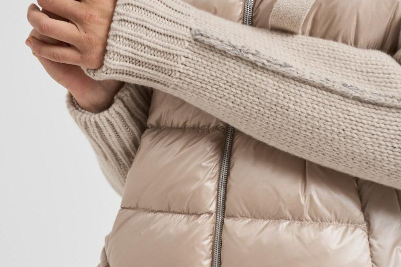 Bomber donna in nylon e maglia beige PI00138DR 1985 HERNO 
