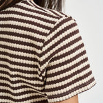 T-shirt donna a righe marrone e panna 12134 MORO/PANNA VITTO 
