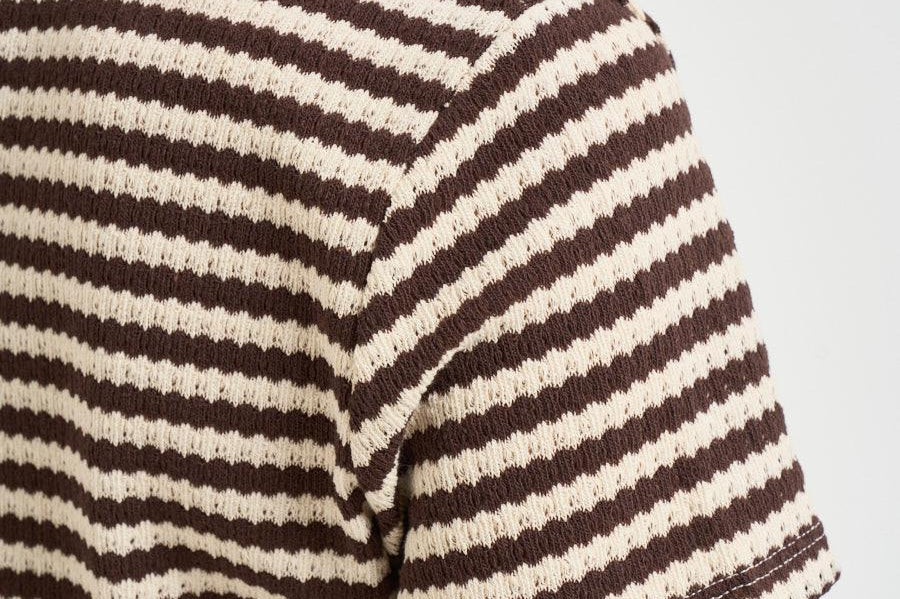 T-shirt donna a righe marrone e panna 12134 MORO/PANNA VITTO 