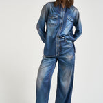 Camicia donna in denim blu slavato GWP02525 P00240650100 GOLDEN GOOSE 