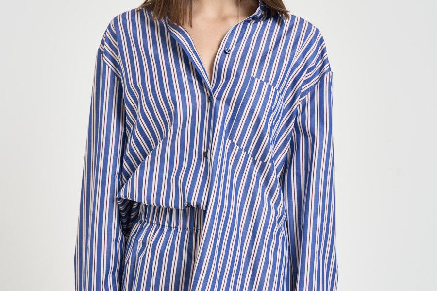 Set camicia e shorts donna over a righe blu TM196419B BLUEROUGENOIR THE ANDAMANE 
