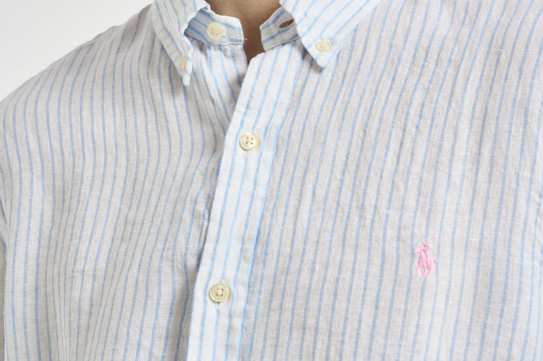 Camicia uomo in lino gessato bianca 710B15647 002 RALPH LAUREN 