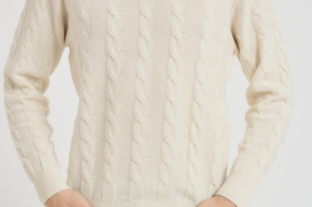 Maglia uomo girocollo a treccia panna 25FCCM010439 101 ACCADEMIE TESSILI 