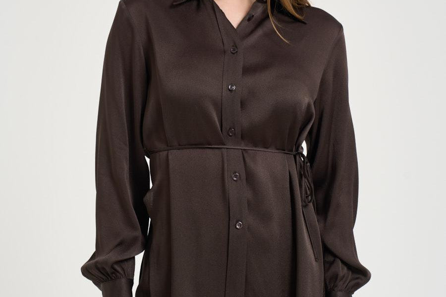 Camicia donna satinata marrone Y6SM13 V22 SEMICOUTURE 