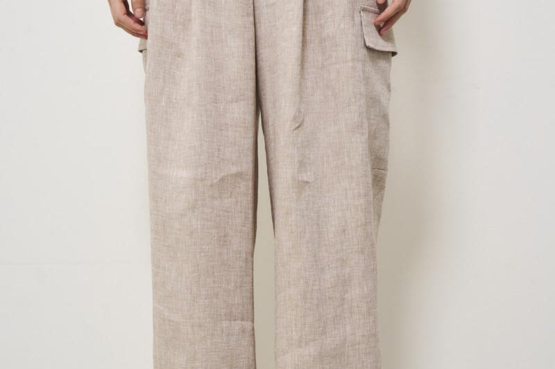 Pantalone donna a palazzo in lino beige P04160 2600948 PESERICO 