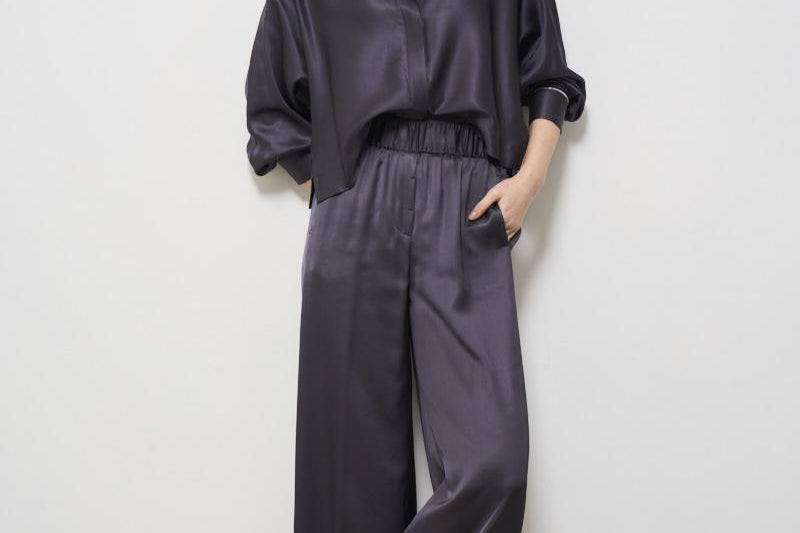 Camicia donna in raso blu S06274 6638061 PESERICO 