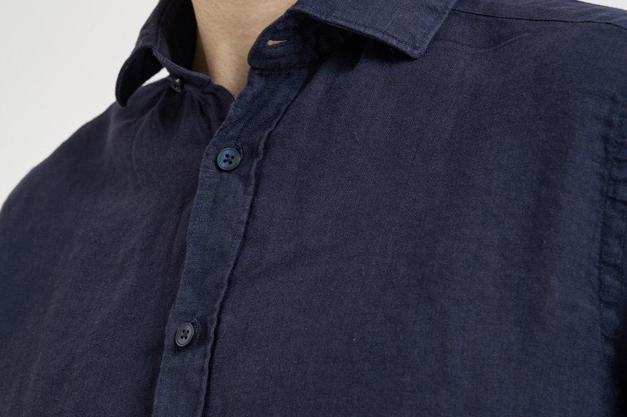 Camicia uomo in lino blu J66TNP UE7 ACCADEMIE TESSILI 