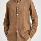 Camicia uomo in lino marrone 710966294 505 RALPH LAUREN 