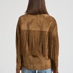 Giubbotto donna in suede cammello con frange GWP02368 P00216055678 GOLDEN GOOSE 