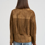 Giubbotto donna in suede cammello con frange GWP02368 P00216055678 GOLDEN GOOSE 