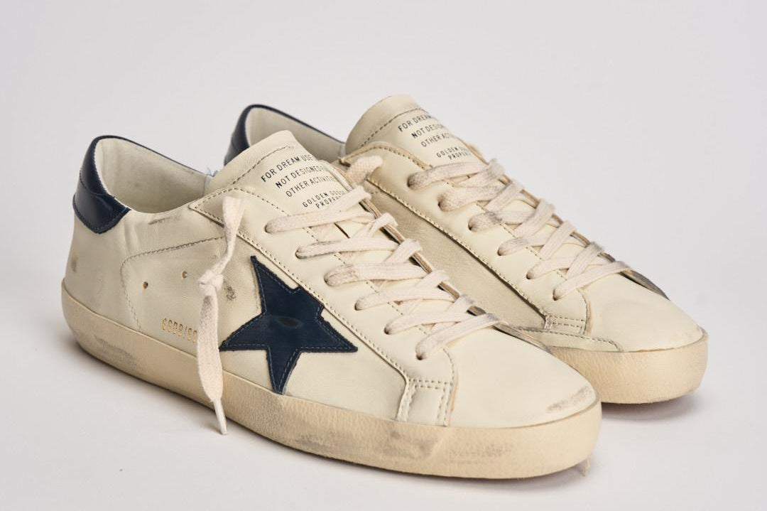 Sneakers uomo Super-star crema e blu GMF00101 F00416415430 GOLDEN GOOSE 