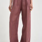 Pantalone donna palazzo in lino rosa malva S6SN38 H92 SEMICOUTURE 
