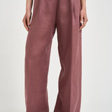 Pantalone donna palazzo in lino rosa malva S6SN38 H92 SEMICOUTURE 