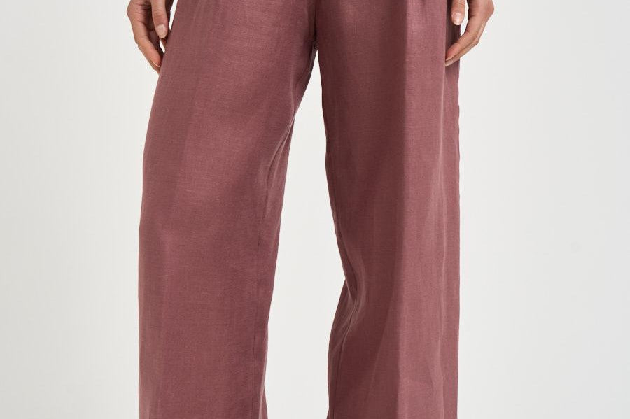 Pantalone donna palazzo in lino rosa malva S6SN38 H92 SEMICOUTURE 