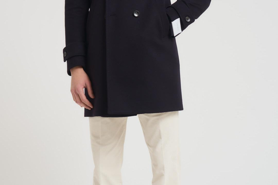 Cappotto uomo doppiopetto midi blu notte REIMS C100218 BRERAS 