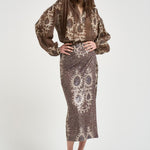 Blusa donna con stampa floreale marrone S1163 116 BAZAR DELUXE 