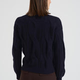 Maglione girocollo trecce donna Nils blu NILS 80MARINEFONCE KUJTEN 