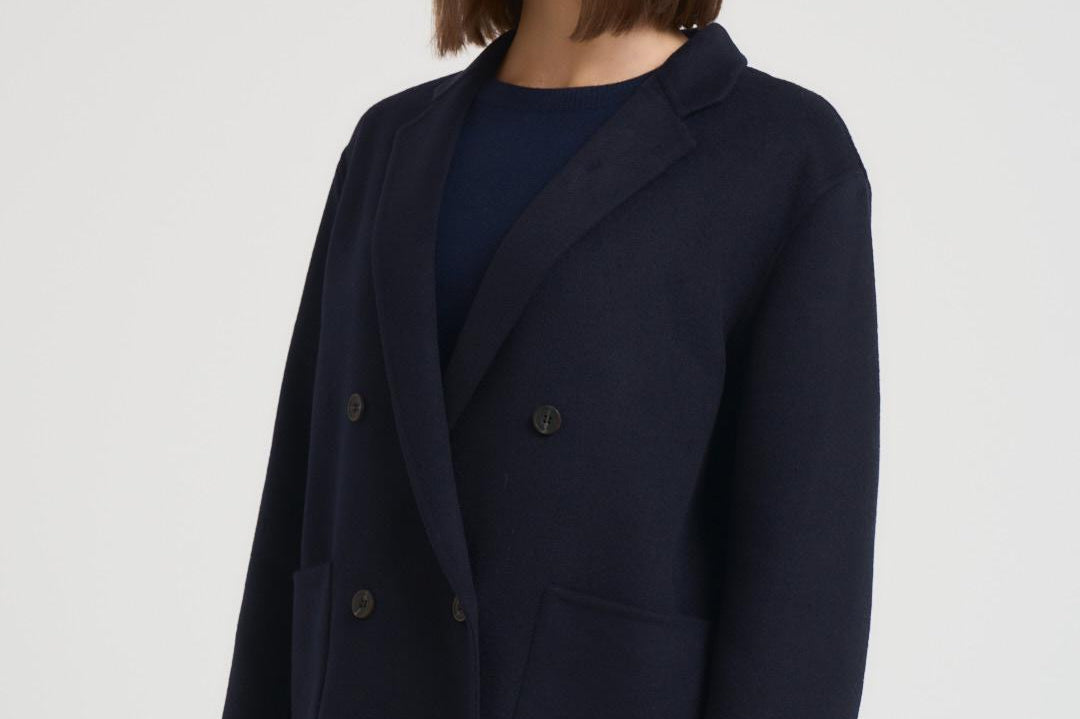 Cappotto donna corto doppiopetto blu notte MERYL NAVY BLUE ACCADEMIE TESSILI 