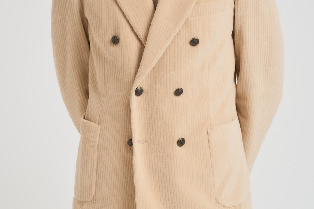 Giacca uomo doppiopetto in velluto panna CN4963 G1058 CIRCOLO 1901 