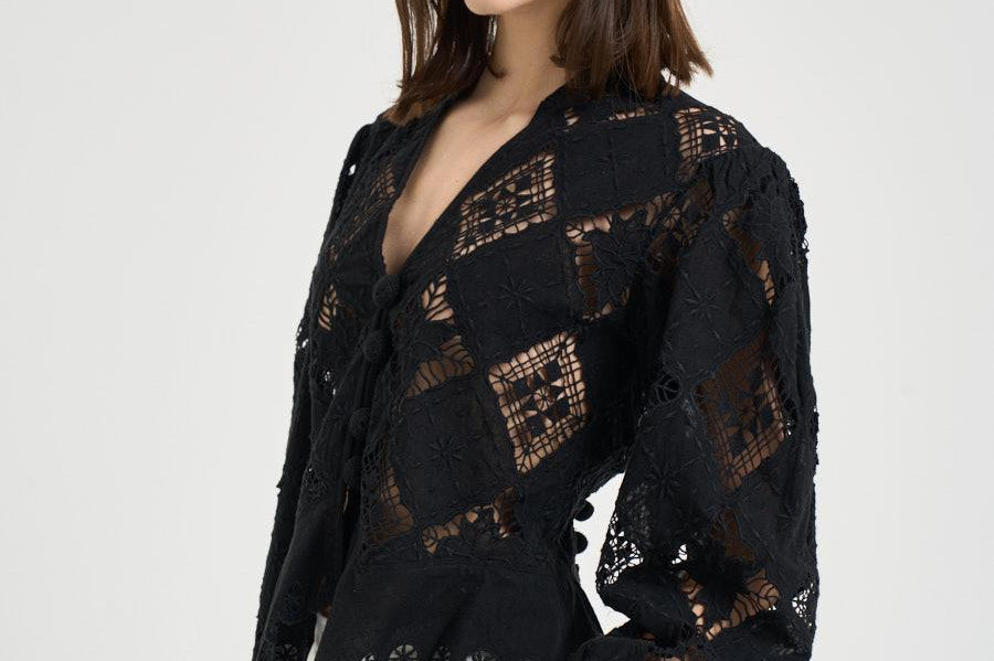Blusa donna Nina in sangallo nera HT0856FA D2J01IBLACK ISABEL MARANT 