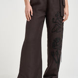 Pantalone donna palazzo marrone con ricami F6SL94 W18 LIVIANA CONTI 