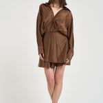 Abito donna midi satinato marrone 4020 T0161CHOCOLATE THE LATEST 