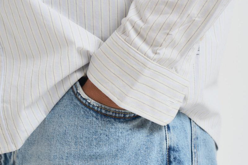 Camicia uomo a righe pistacchio e bianca 1000442 479 LES DEUX 