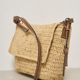 Borsa donna a tracolla in rafia beige V5.2AH NATURAL&BROWN MANEBI' 