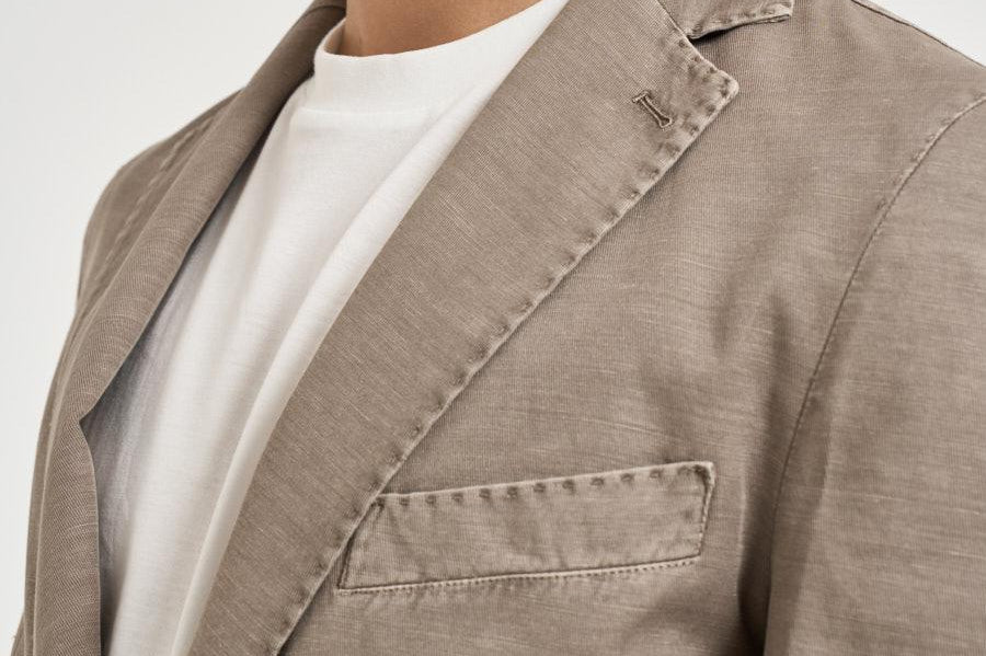 Giacca uomo in misto cotone e lino tortora SERENIOLD R7002FANGO ACCADEMIE TESSILI 