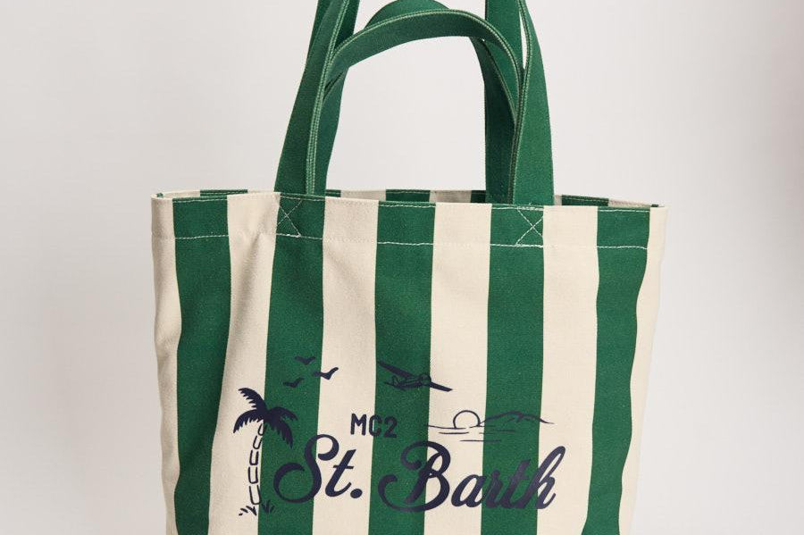 Borsa tote donna in cotone a righe verde STRIPESPOP 51 MC2 SAINT BARTH 