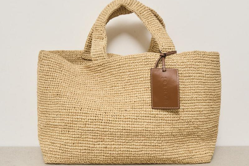 Borsa donna in rafia a mano beige V8.8EV NATURAL MANEBI' 