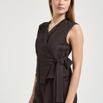 Top donna marrone con ricamo F6SL90 W18 LIVIANA CONTI 