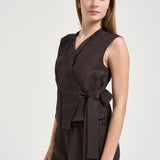 Top donna marrone con ricamo F6SL90 W18 LIVIANA CONTI 