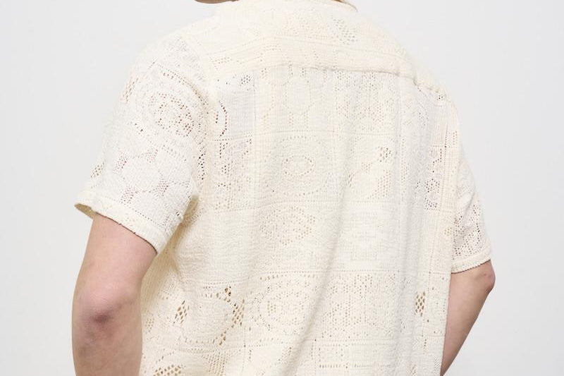 Camicia uomo traforata panna LDM401098 215215IVORY LES DEUX 