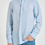 Camicia uomo in lino gessato celeste 710B15647 003 RALPH LAUREN 
