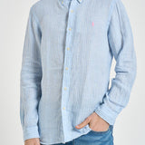 Camicia uomo in lino gessato celeste 710B15647 003 RALPH LAUREN 