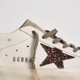 Sneakers donna Super Star bianche e glitter marroni GWF00101 F00812212386 GOLDEN GOOSE 