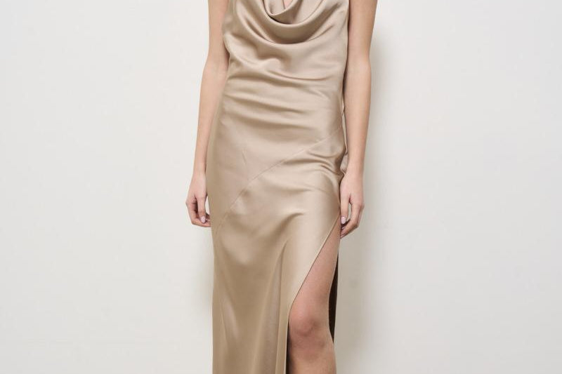 Abito donna lungo satinato beige T170157A GREIGE THE ANDAMANE 