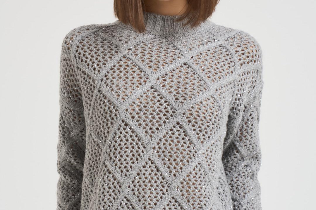 Maglia donna a rombi grigio chiaro ELLADE 002 MAX MARA STUDIO 