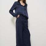Camicia donna satinata blu Y5SM03 K92 SEMICOUTURE 